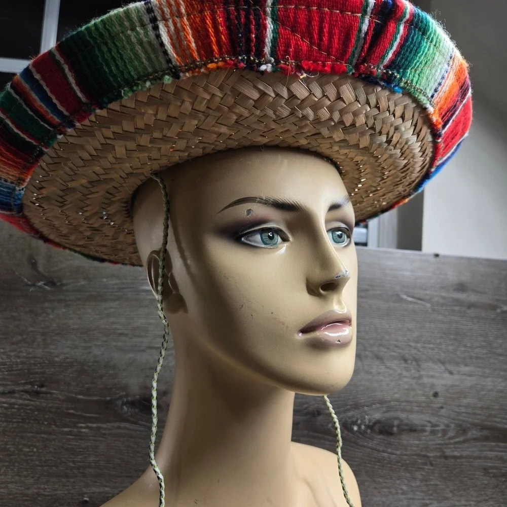 Straw Sombrero Child Mexican Hat Colorful Serape Trim Fiesta Party Costume